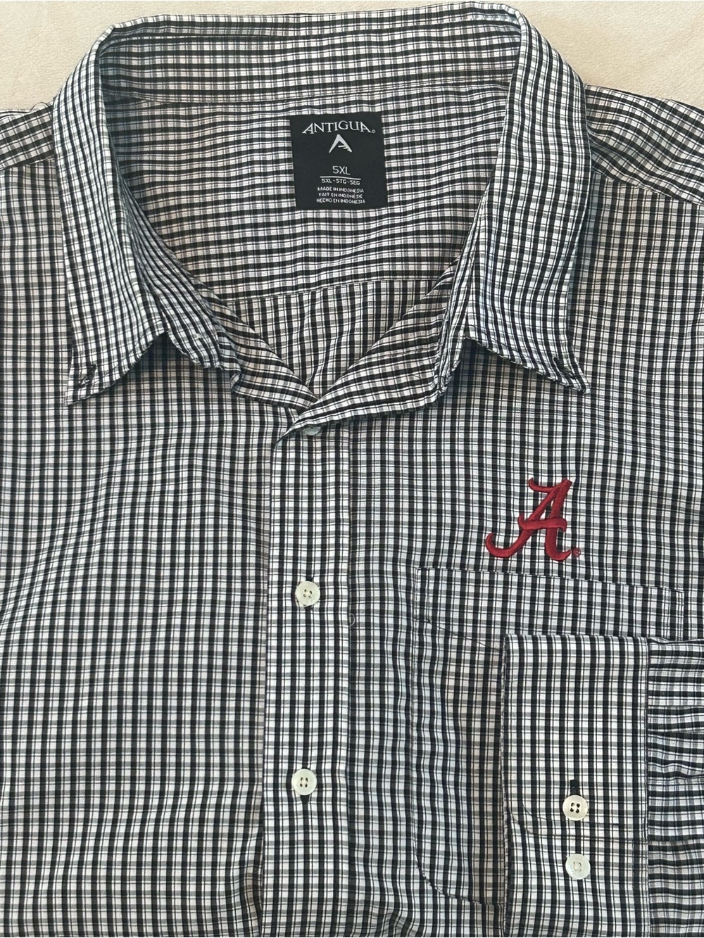Antigua Alabama Crimson Tide Gingham Button Down Shirt Mens Big & Tall 5XL